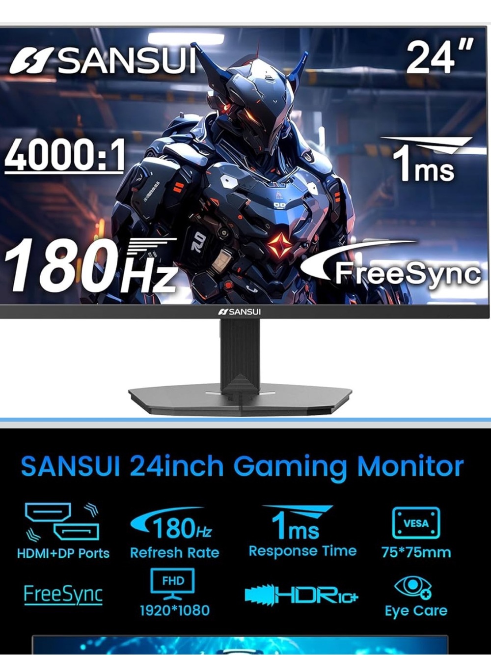 SANSUI 24" Gaming Monitor - Black